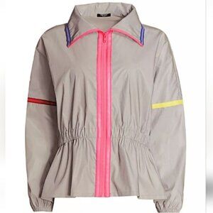 New Terez Neon Glow Gear Reflective‎ Peplum Activewear Jacket in Grey Multi, S